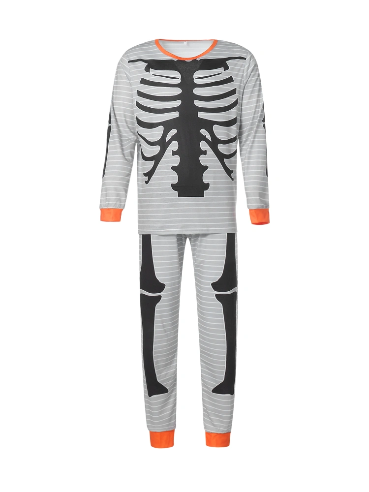 Family Matching Skeleton Print O-Neck Long Sleeve Tops+ Trousers