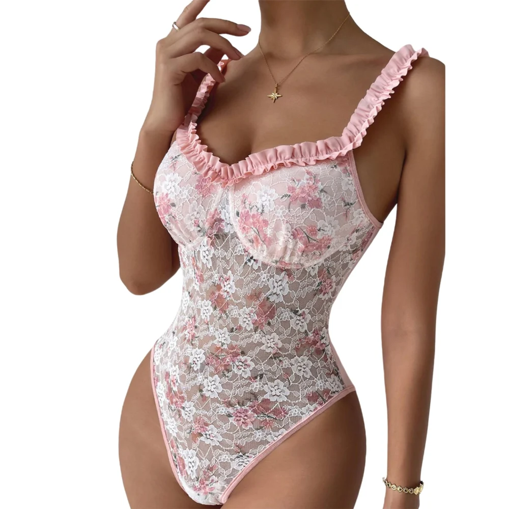 Women Floral Lace Bodysuits Jumpsuits Sleeveless Camisole Romper 