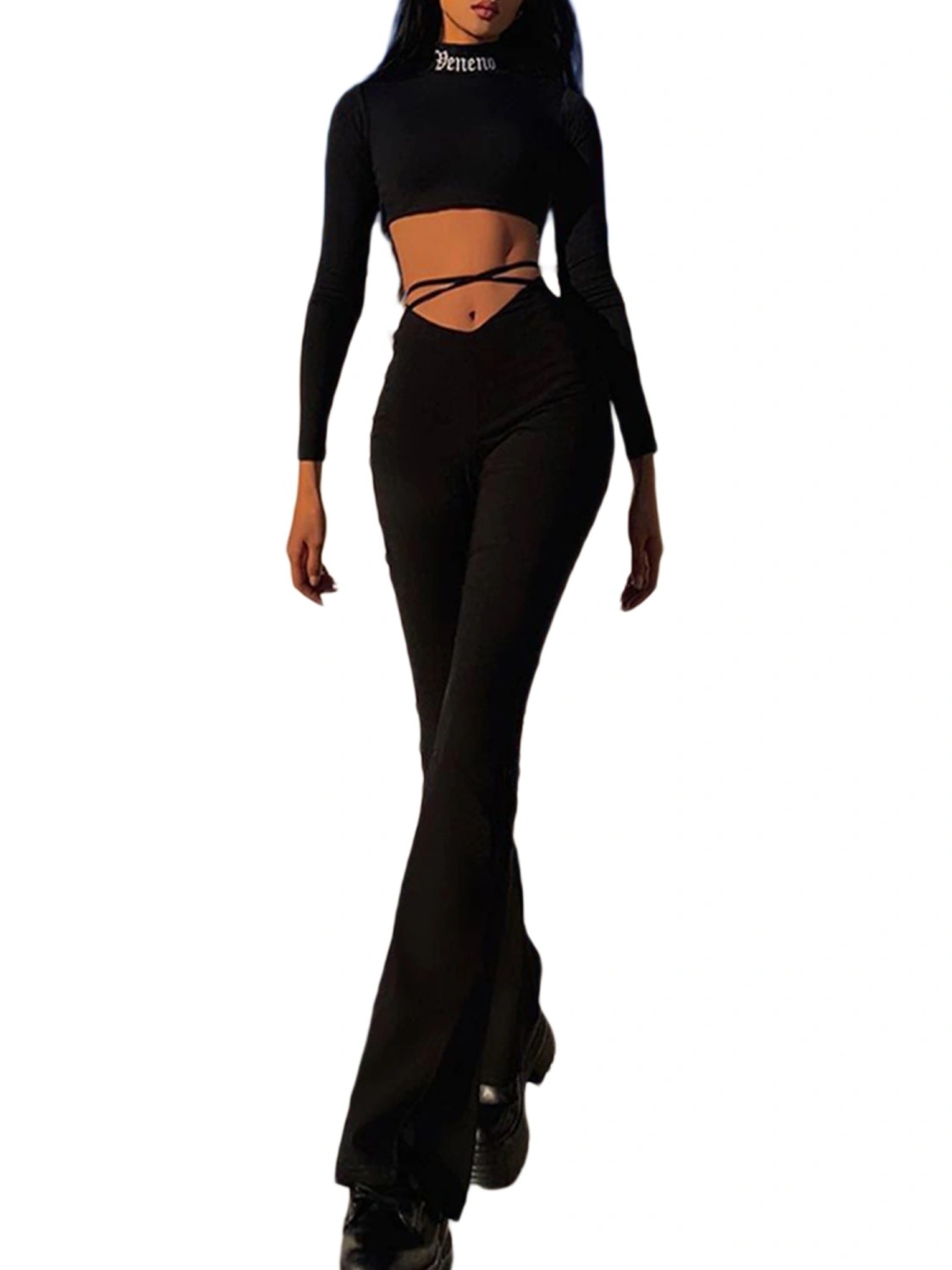 Female Trousers, Adults Solid Color High Waist Bell-Bottomed Pants