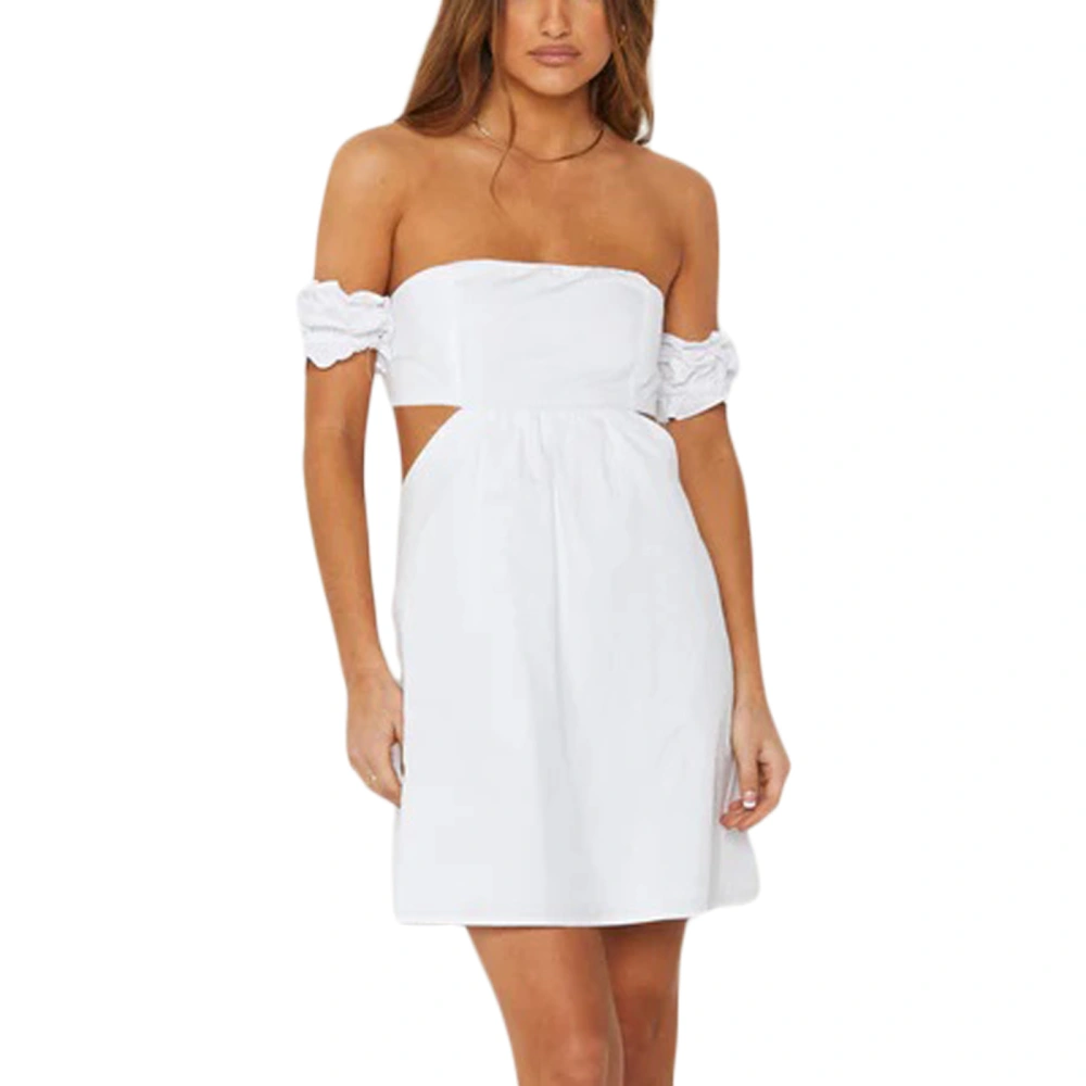 Women A-Lined Dresses Short Sleeve Off Shoulder Zipper Backless Dress 