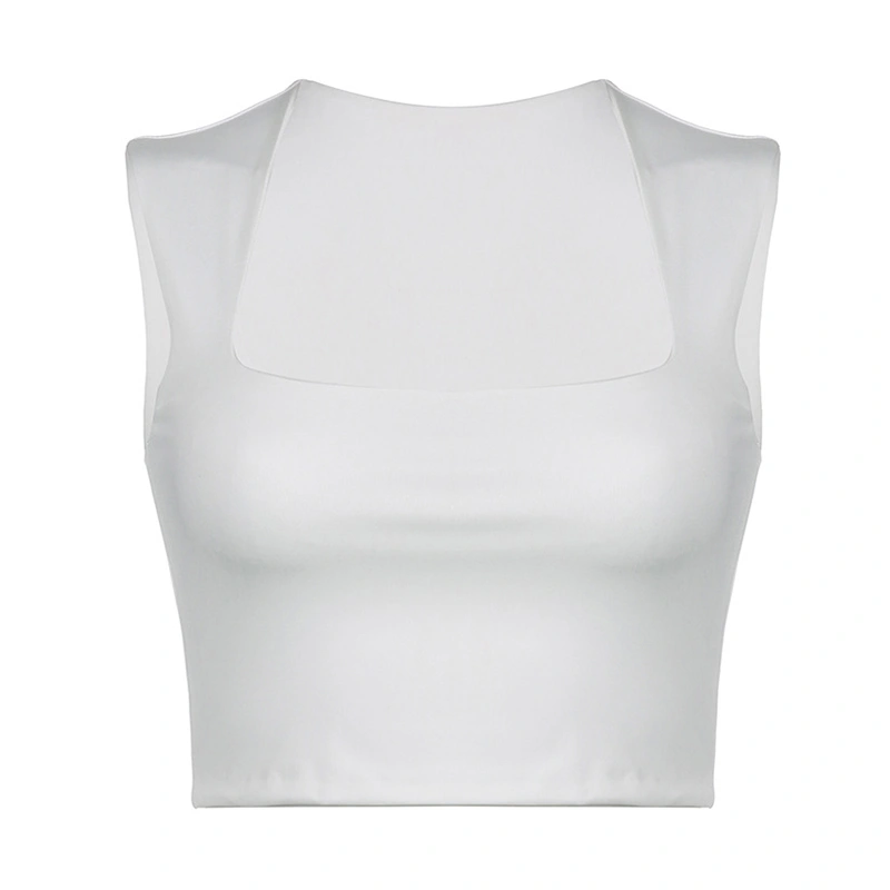 Women Solid Color Tank Tops, Sleeveless Square Neck Slim Fit Crop Tops