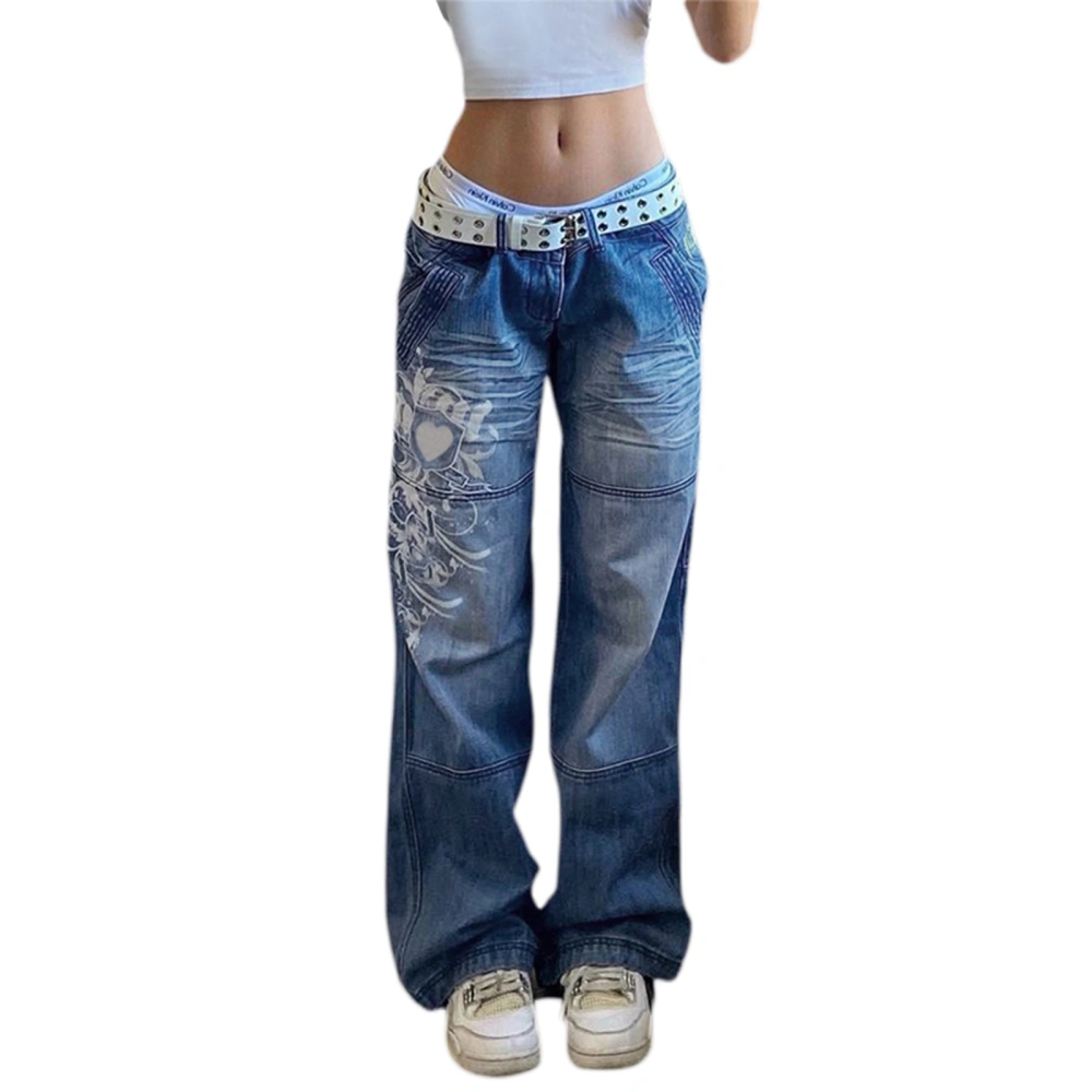 Women's Denim Pants, High Waist Wide Leg Straight Trousers Street Wear