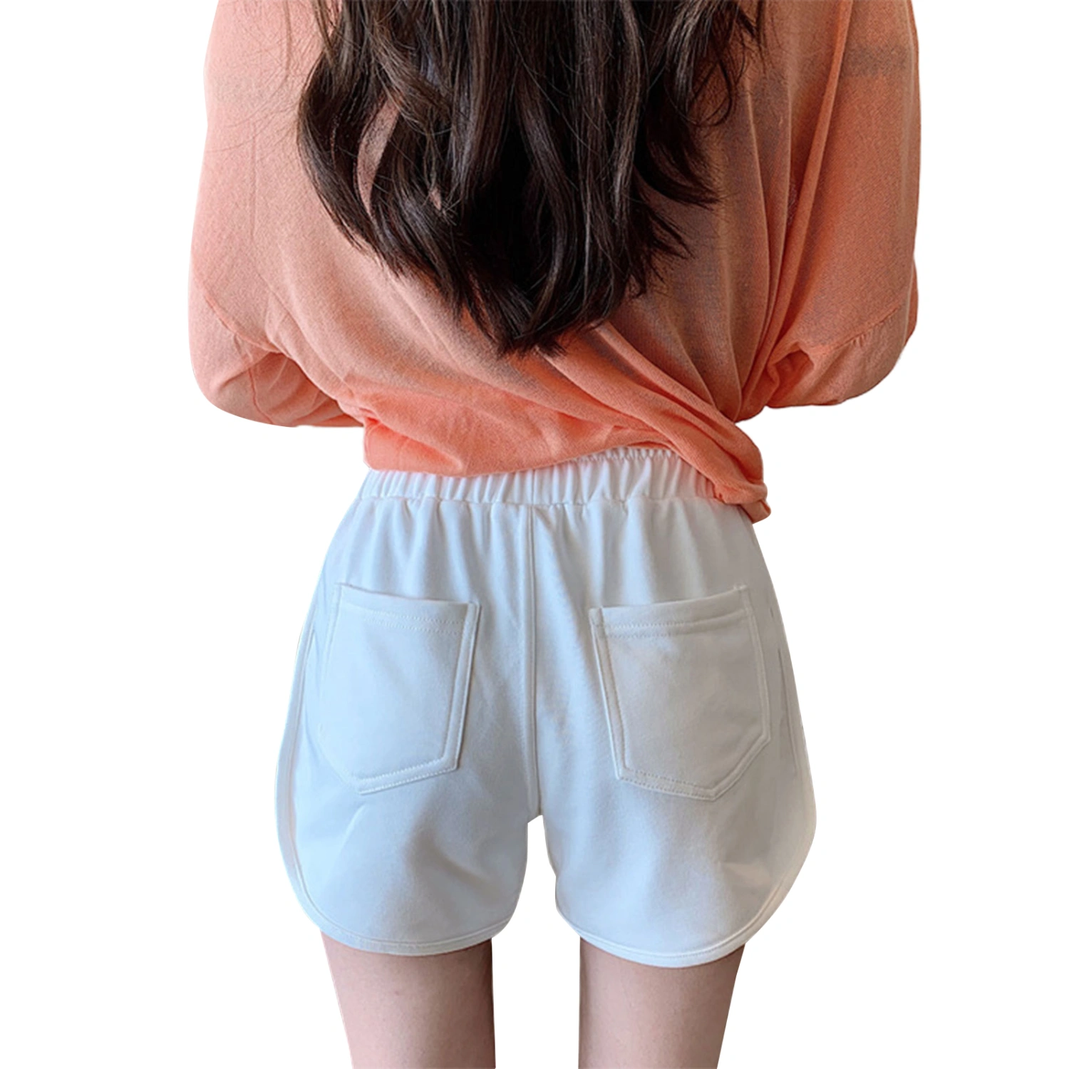 Female Solid Color High Waist Short Pants with Drawstring and Pockets