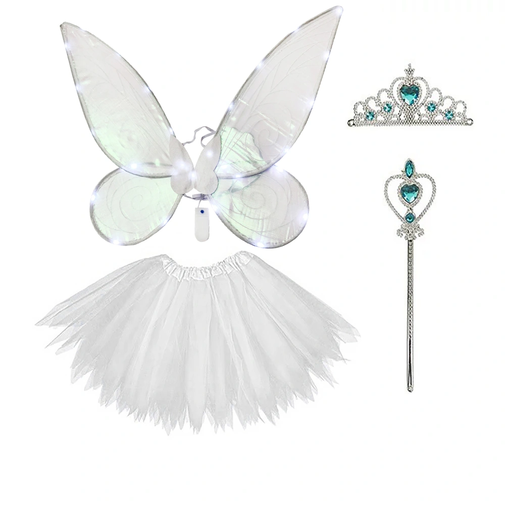 Women Girls Fairy Costume, LED Wings with Wand, Tutu Skirt and Tiara