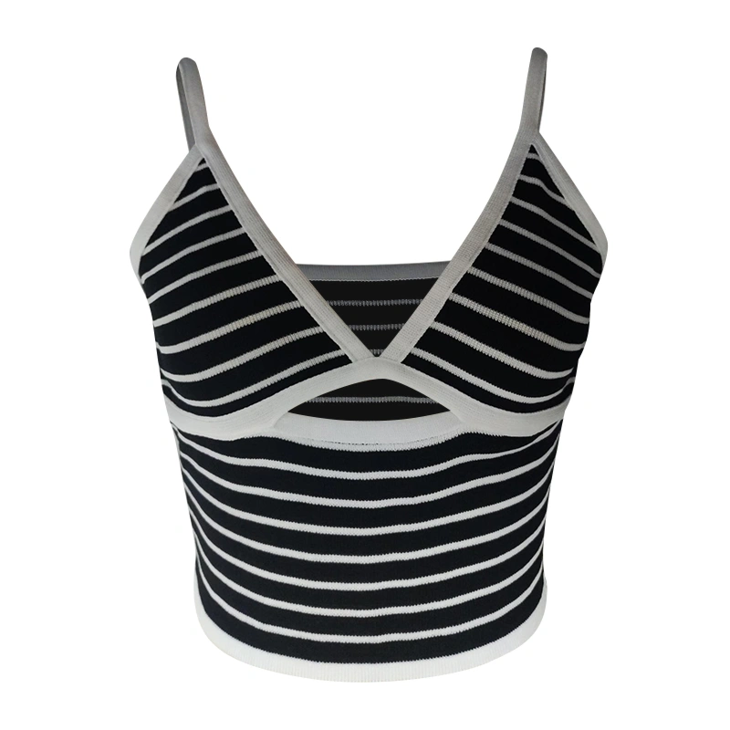 Women's Striped Crop Cami Tops Sleeveless Deep V Neck Camisole