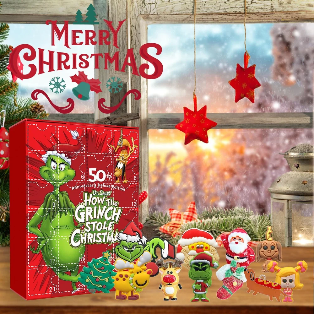 Christmas Advent Calendar Contains 24 Gifts,Grinch Christmas Figures Doll Advent Calendar,Christmas Countdown Calendar with Surprise Toys