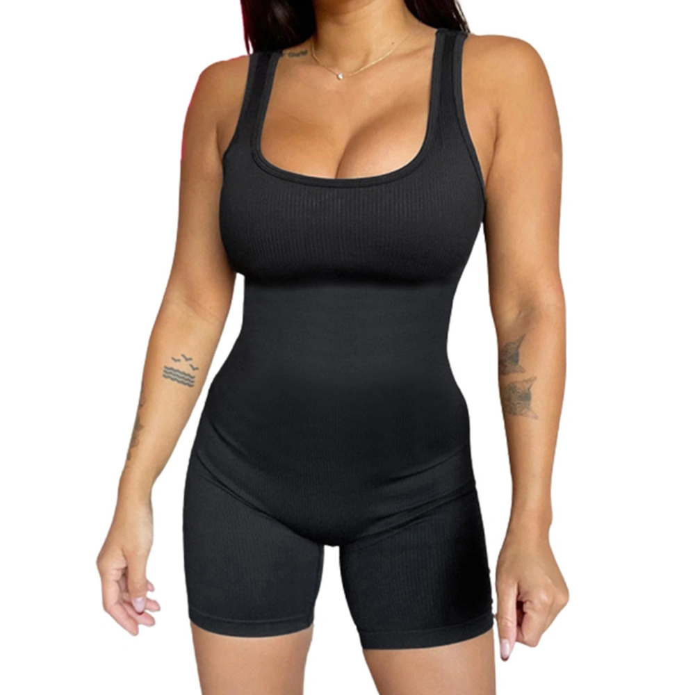 Women Workout Romper U-neck Sleeveless Bodysuit Shorts Jumpsuits 