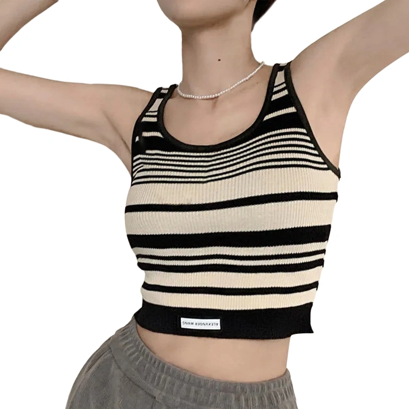 Women Casual Striped Tank Tops Summer Slim Fit Sleeveless Crop Tops