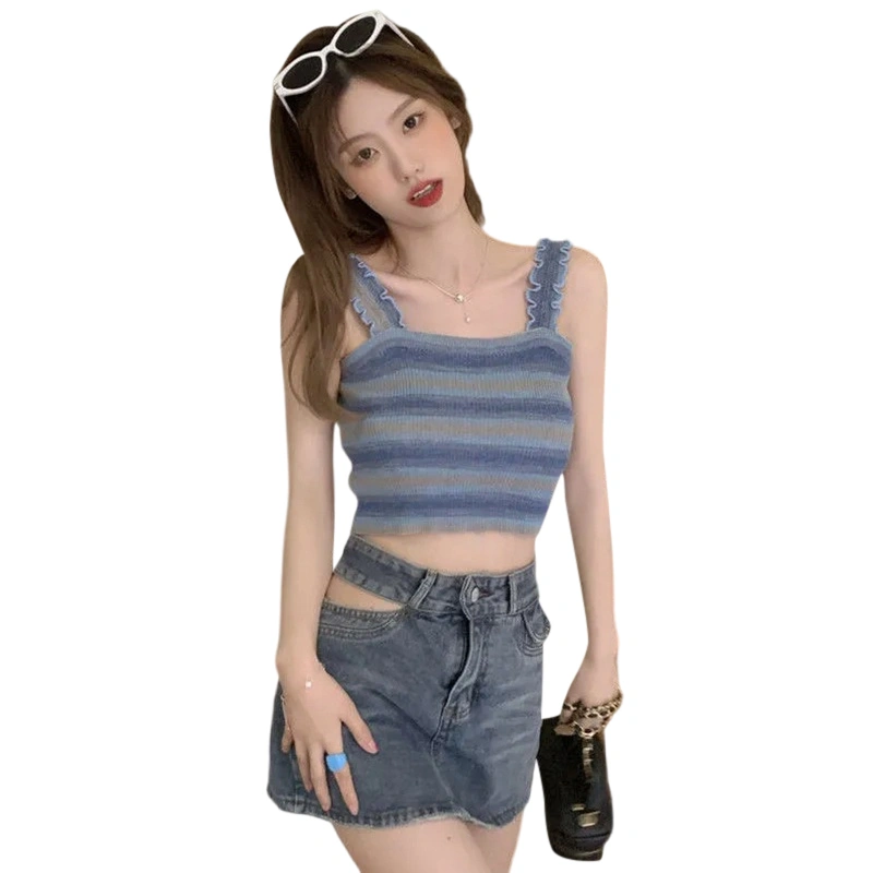 Women Knit Camisole Sleeveless Striped Slim Fit Summer Vest Tops