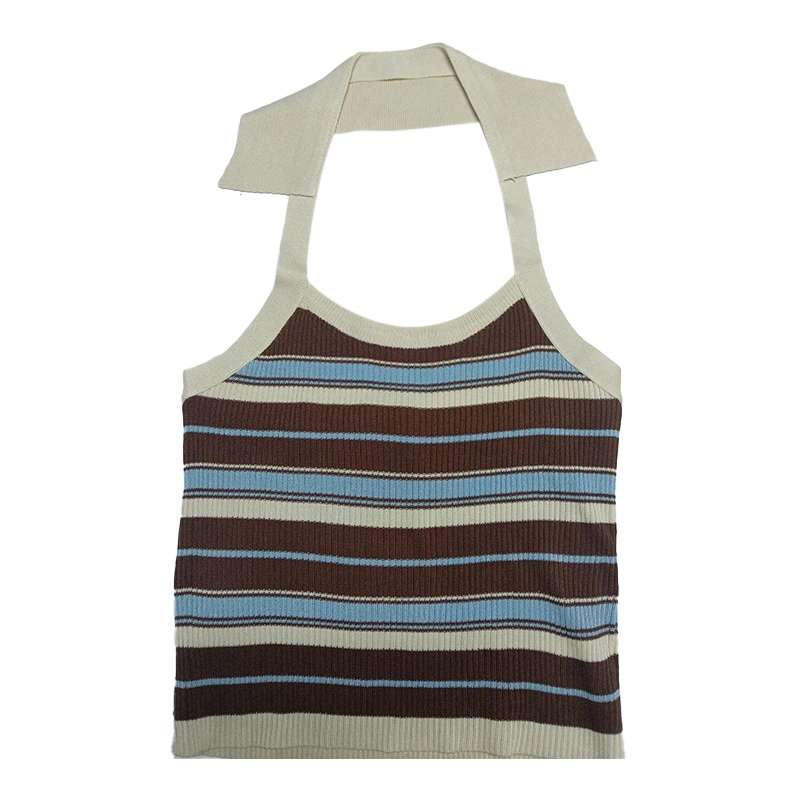 Women Knitted Tank Tops Stripe Basic Sleeveless Cropped Vest Camisole