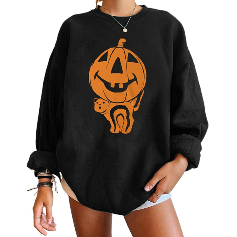 Halloween Sweatshirt, Pumpkin Print Long Sleeve Round Neck Pullover