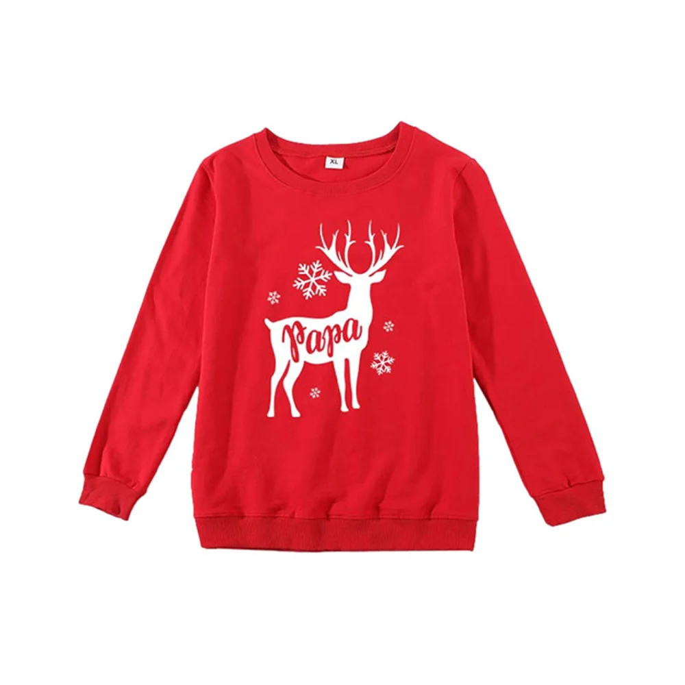 Family Matching Cartoon Elk Print Round Neck Long Sleeve Pullover