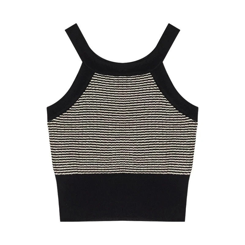 Ladies Tops Sleeveless Round Neck Contrast Color Slim Fit Vest 