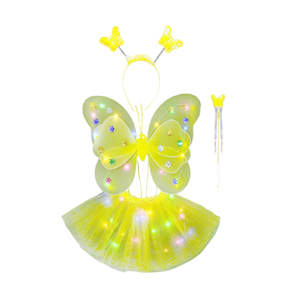 Girl's Glowing Butterfly Wings Tutu Skirt Fairy Role Play Costume Set