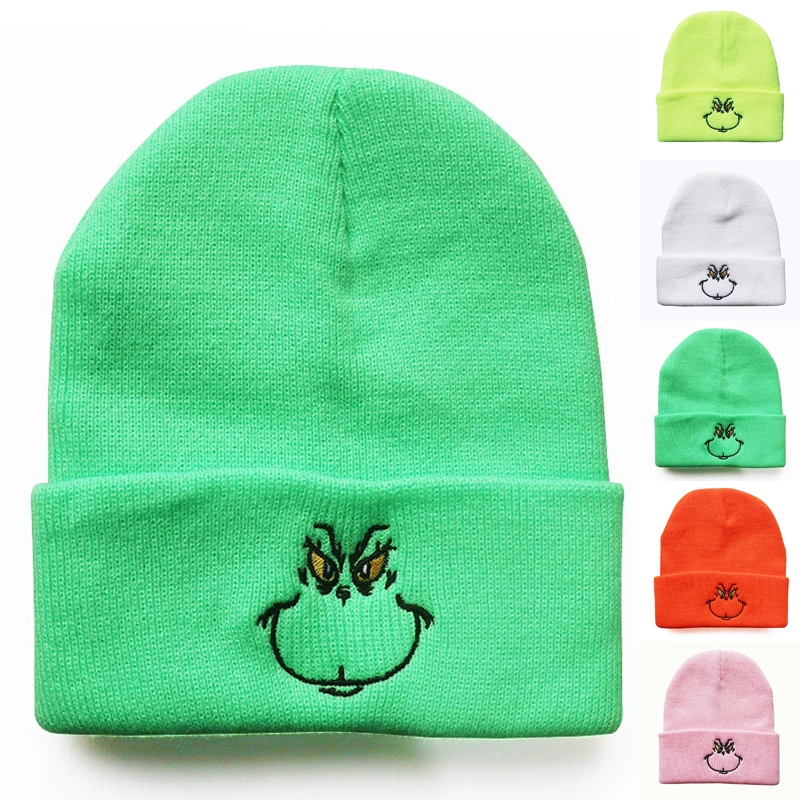 Christmas Beanie Knitted Hats, Xmas Grinch Hat Slouchy Warm Cap, Winter Soft Headwear Funny Christmas Hat for Men Women Unisex