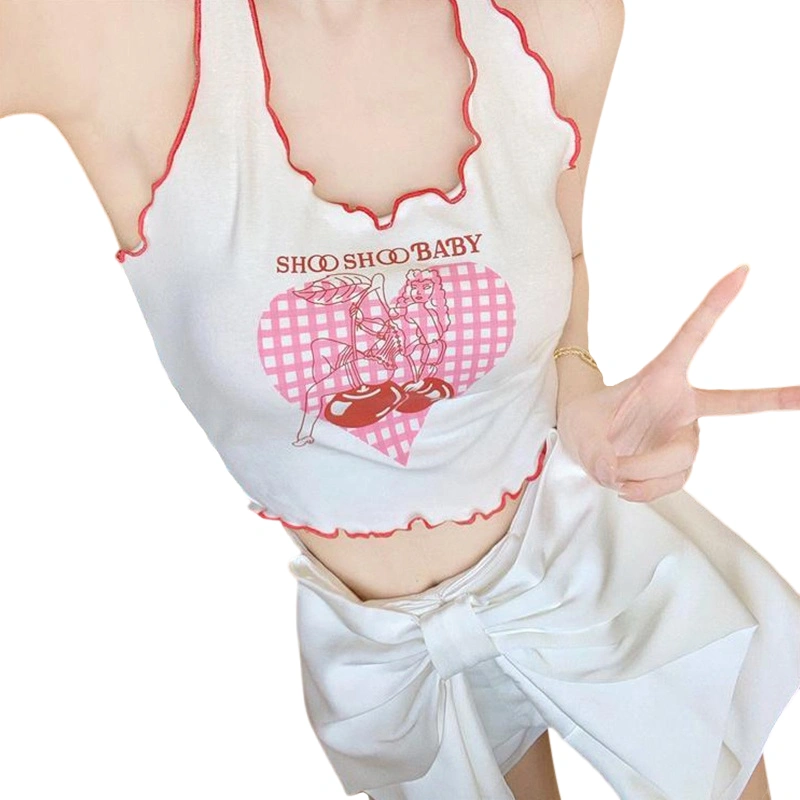 Women Halter Neck Tank Tops Heart Letter Cartoon Sleeveless Vests