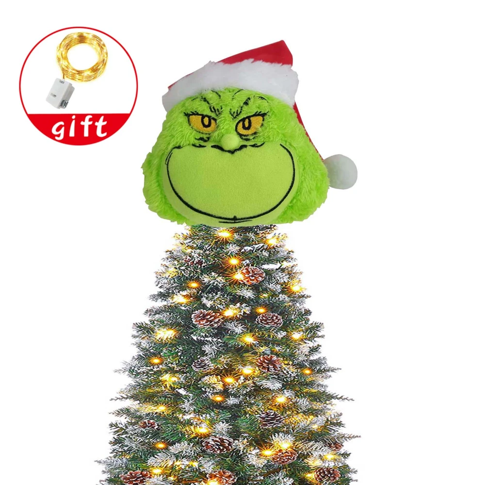 2022 New Extra Large Grlnch Christmas Elf Body Tree Decoration, How The Green Monster Stole Xmas Tree Topper, Furry Elf Head for Christmas Tree Hanging Ornament (Head)