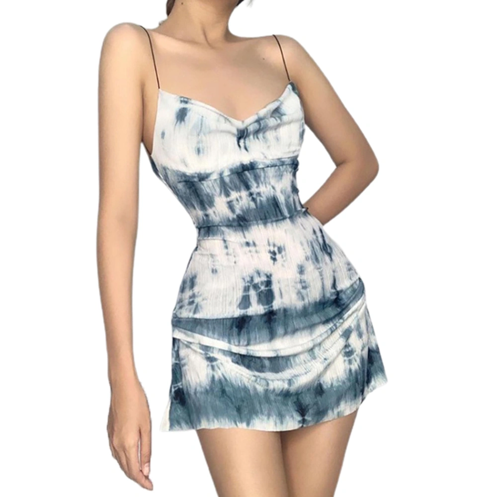 Women Close-fitting Spaghetti Strap Dress, Tie-dyed Printing One-piece