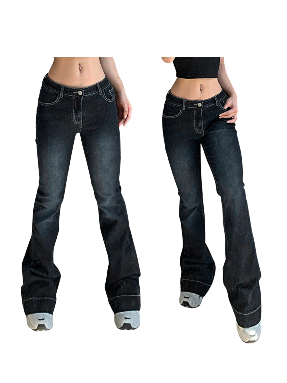 Women Flared Jeans, Solid Color Low-Waist Casual Bell-Bottomed Pants