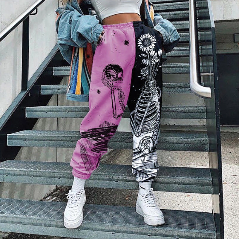 Female Trousers, Floral Print High Elastic Waist Long Harem Pants
