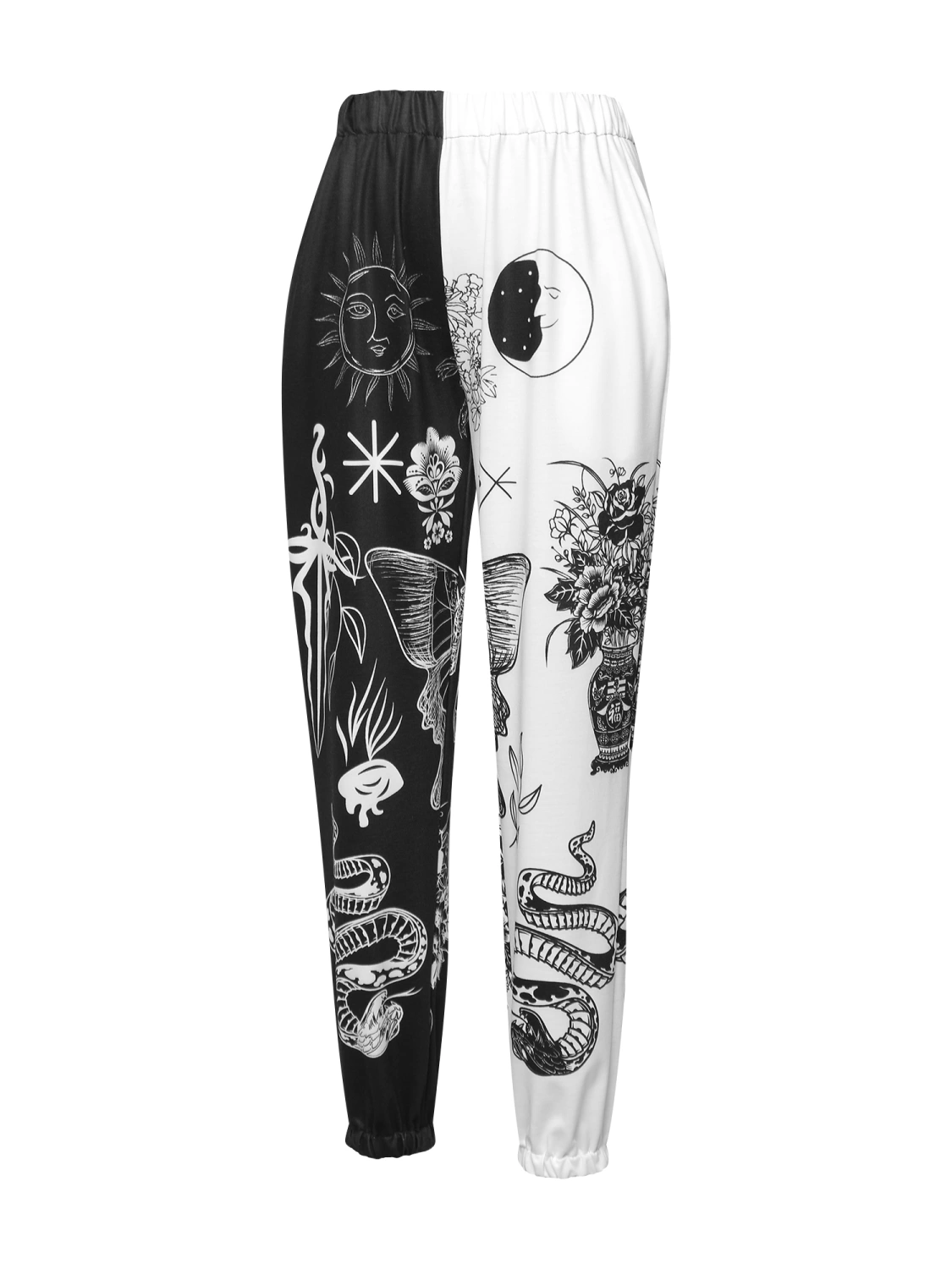 Female Trousers, Floral Print High Elastic Waist Long Harem Pants