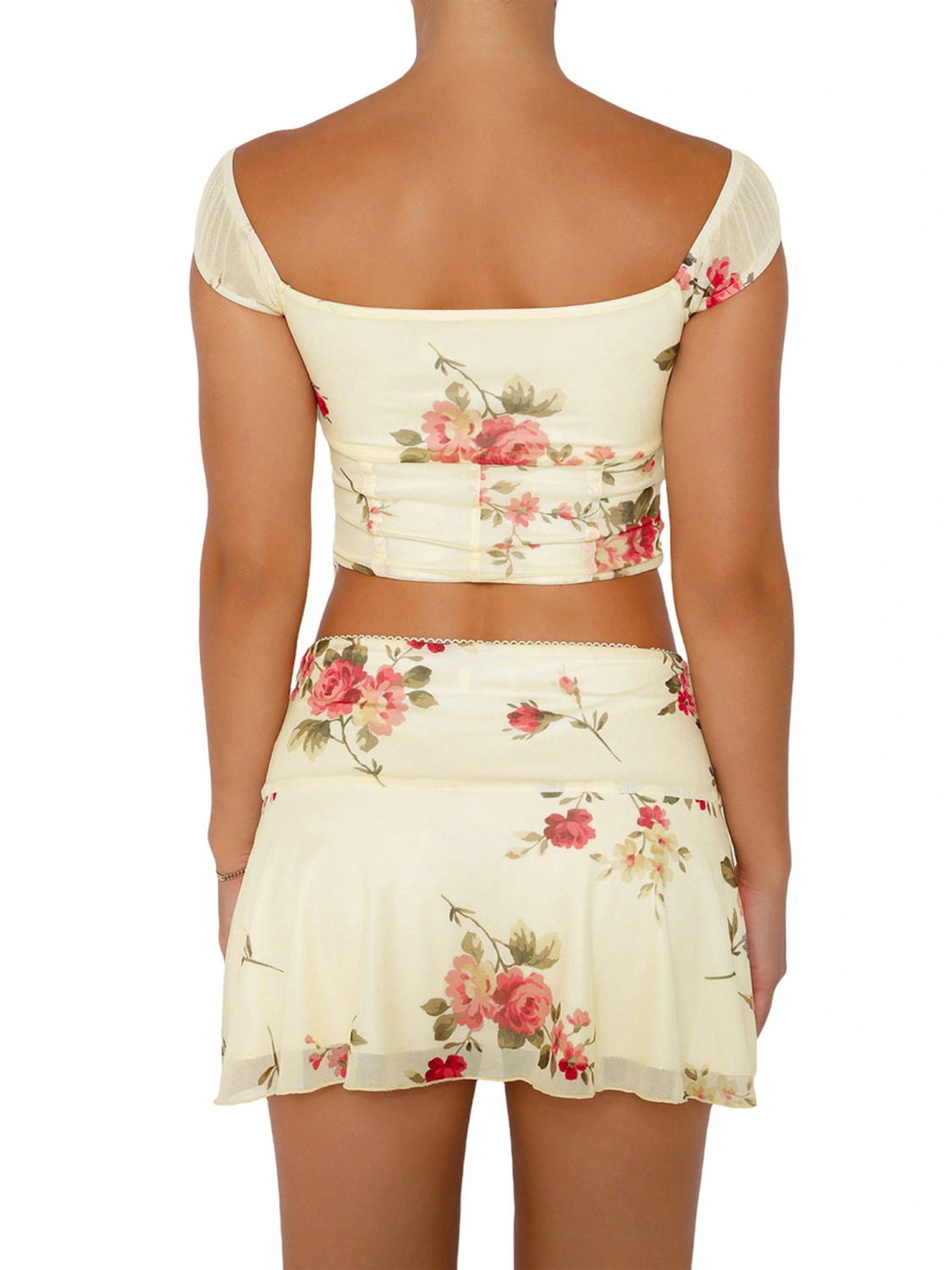 Women’s Two Piece Summer Outfits, Tie-up Floral Tops and Skirt Set