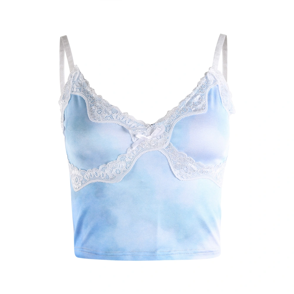 Women Lace Patchwork Camisole, Sleeveless Tie Dye Print Crop Tank Tops