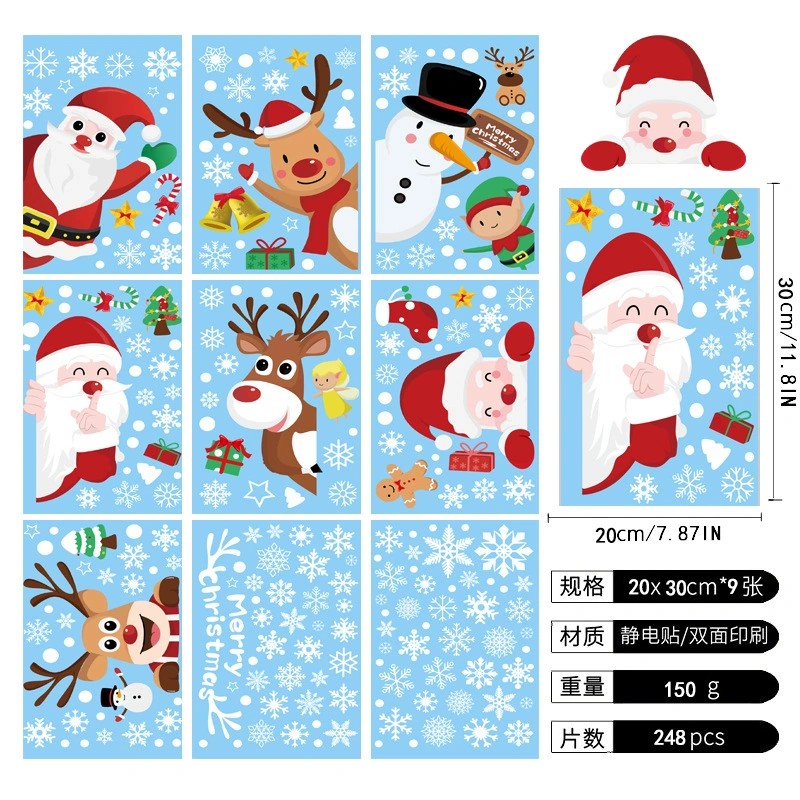 9 Sheets Christmas Window Stickers for Glass Window Christmas Holiday Home Office Decor