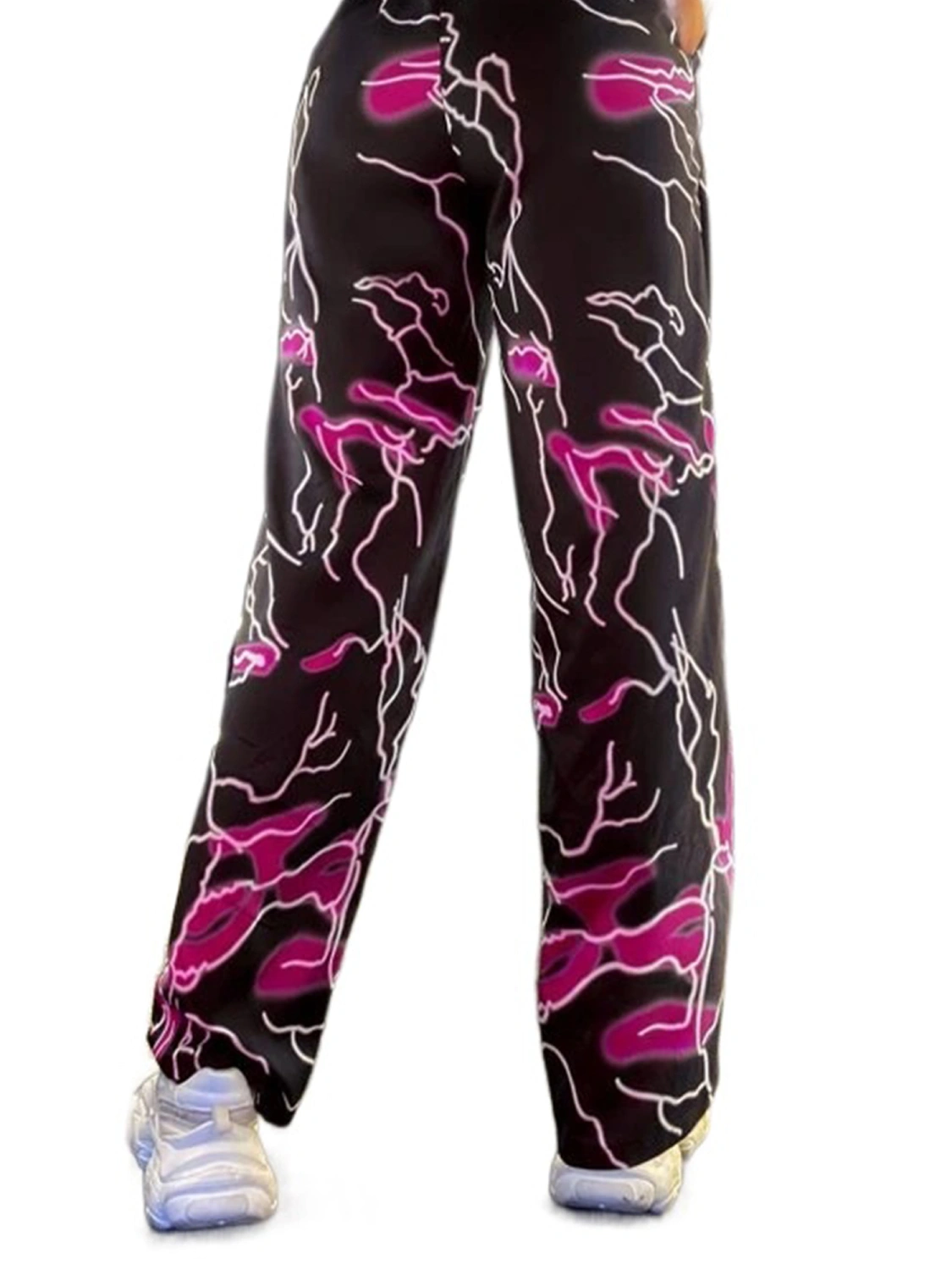 Women Wide-Leg Pants Fashion Print Elastic High Waist Loose Trousers Summer Casual Dance Sweatpants Straight Bottoms