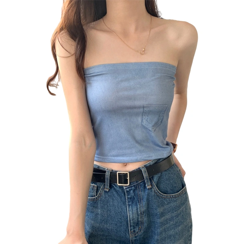 Women Tube Top, Strapless Solid/Print Summer Ladies Vest Crop Top