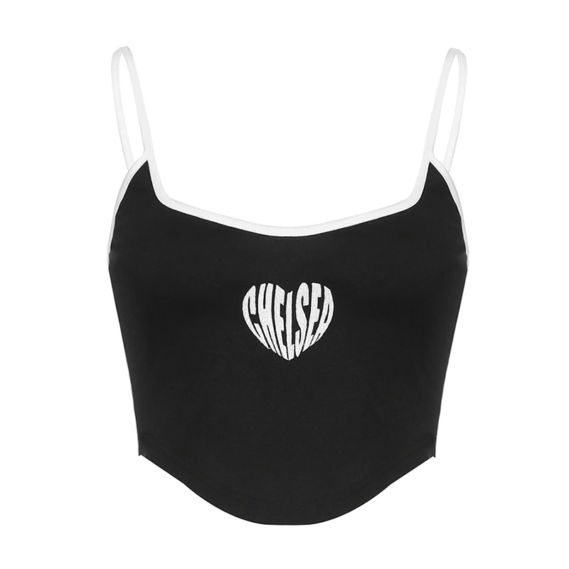 Women Summer Camisole Casual Heart Letter Print V-neck Crop Tops