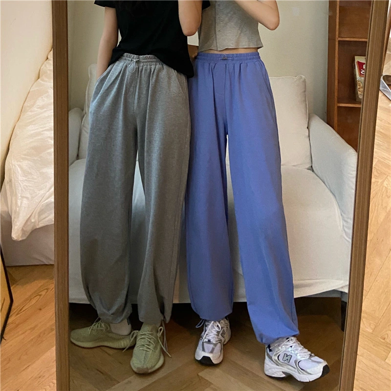 Women Drawstring Waist Solid Color Casual Comfy Long Harem Pants with Pockets