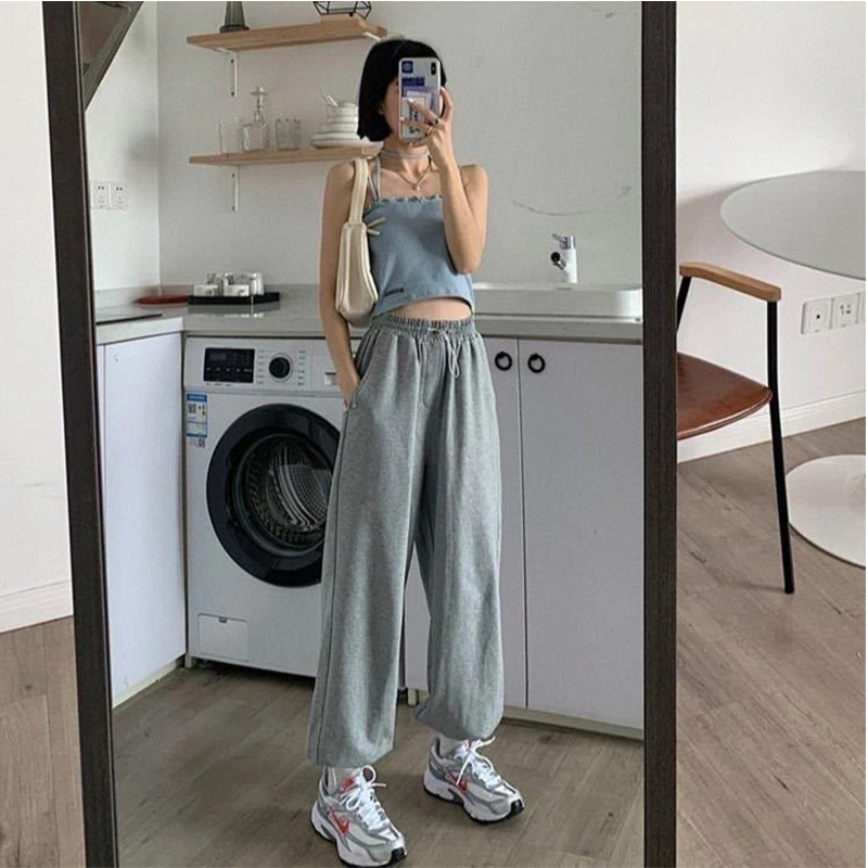 Women Drawstring Waist Solid Color Casual Comfy Long Harem Pants with Pockets