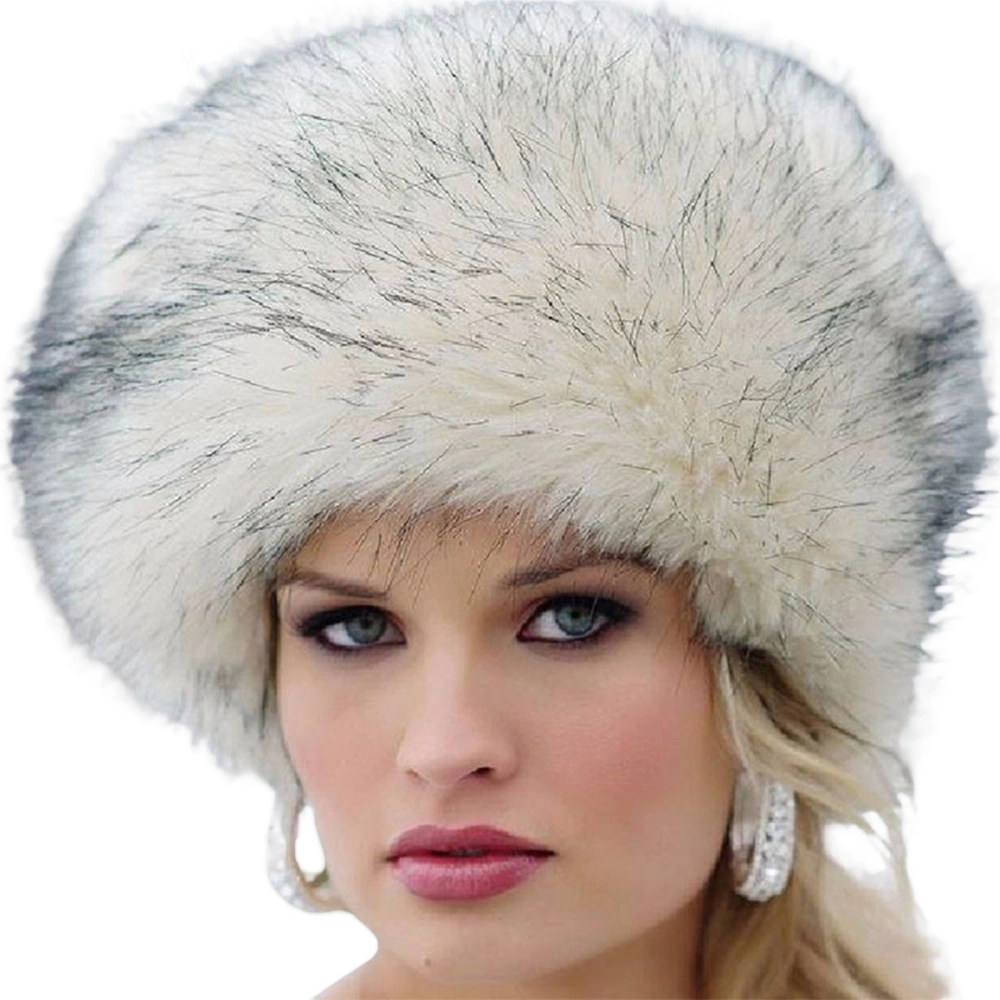 Women Faux Fur Hat Russian Style Winter Warm Skiing Hat Fluffy Earmuff Hat Outdoor Costume Accessory