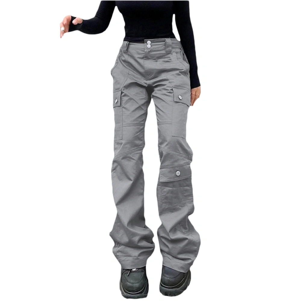 Women Denim Pants, Plain Color Straight-Leg Multi-Pockets Long Jeans