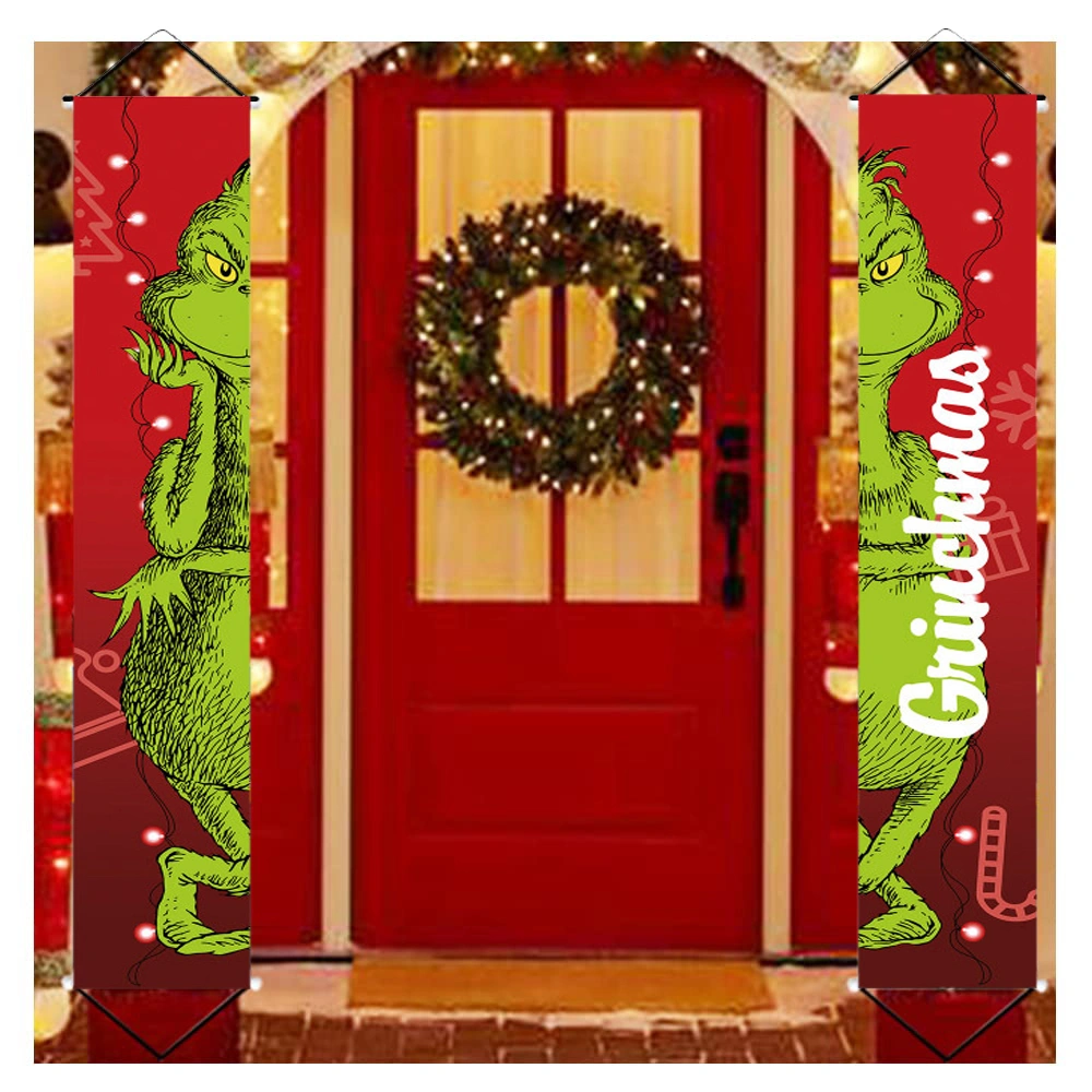 Christmas Grinch Banner Walnut Couplets Door Curtain Nutcracker Door Porch Hanging Sign Creative Couplet Decors Christmas Walnut Couplets Door Curtain Decors Pink