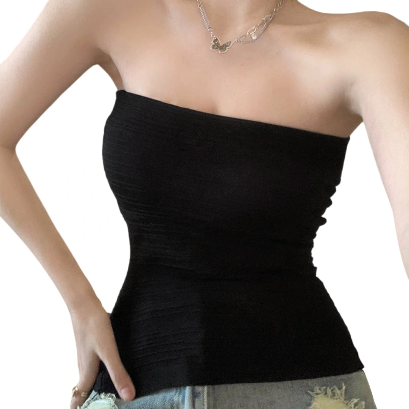 Women Fashion Tube Tops Solid Color Boat Neck Strapless Tank Tops