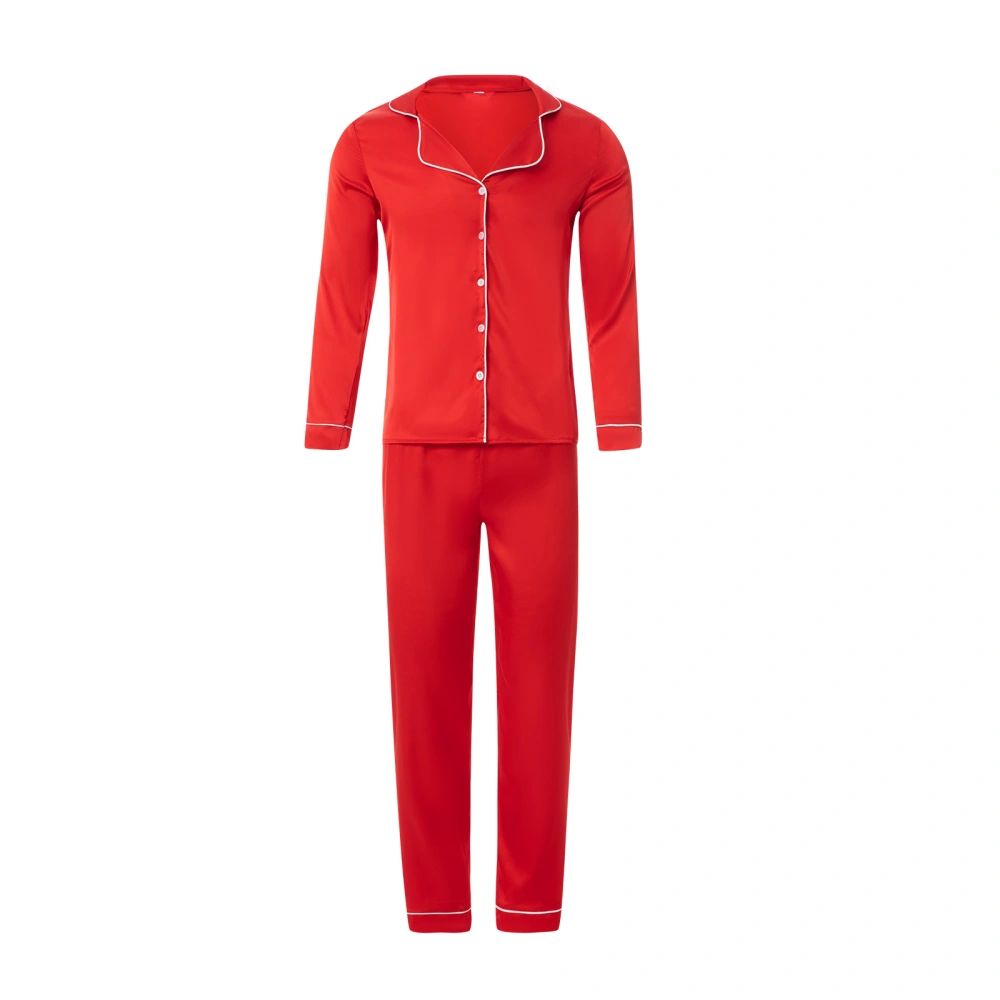 Satin Face Parent-child Outfit Pajamas, Lapel Long Sleeve Sleepwear