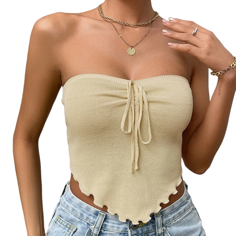 Women Irregular Tube Tops Lettuce Trim Summer Strapless Bandeau 