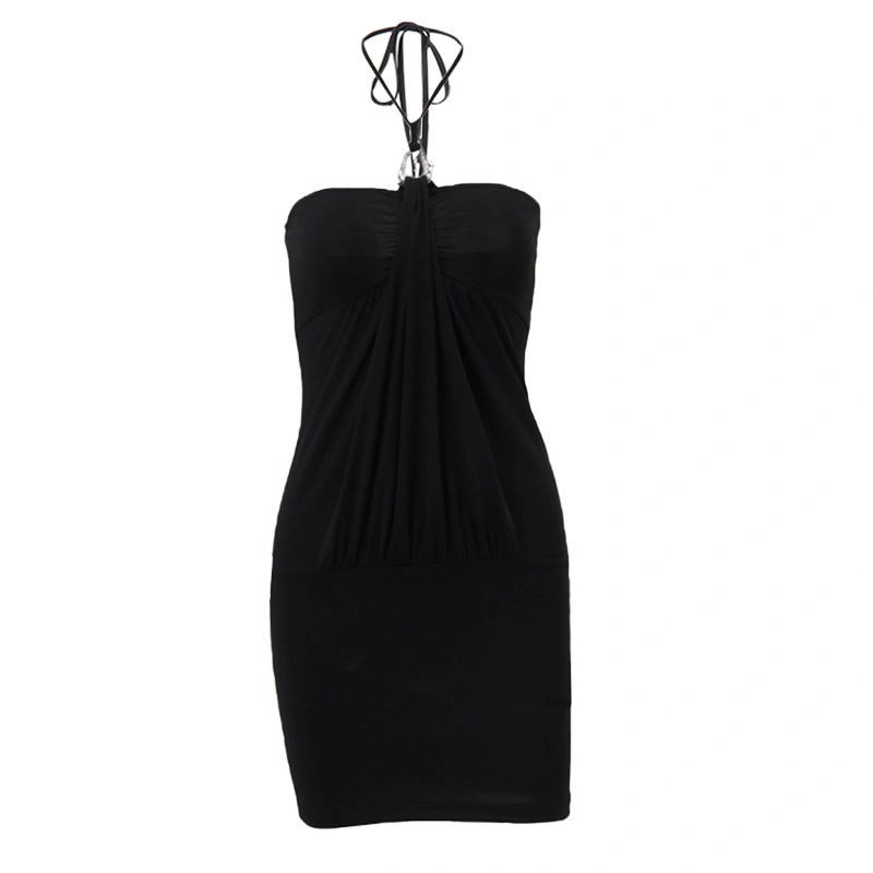 Women Sling Dress Sleeveless Off Shoulder Hanging Neck Midi 