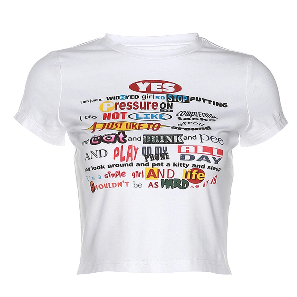 Women Crop Tops, Letter Print Short Sleeve Display Navel T-shirt 