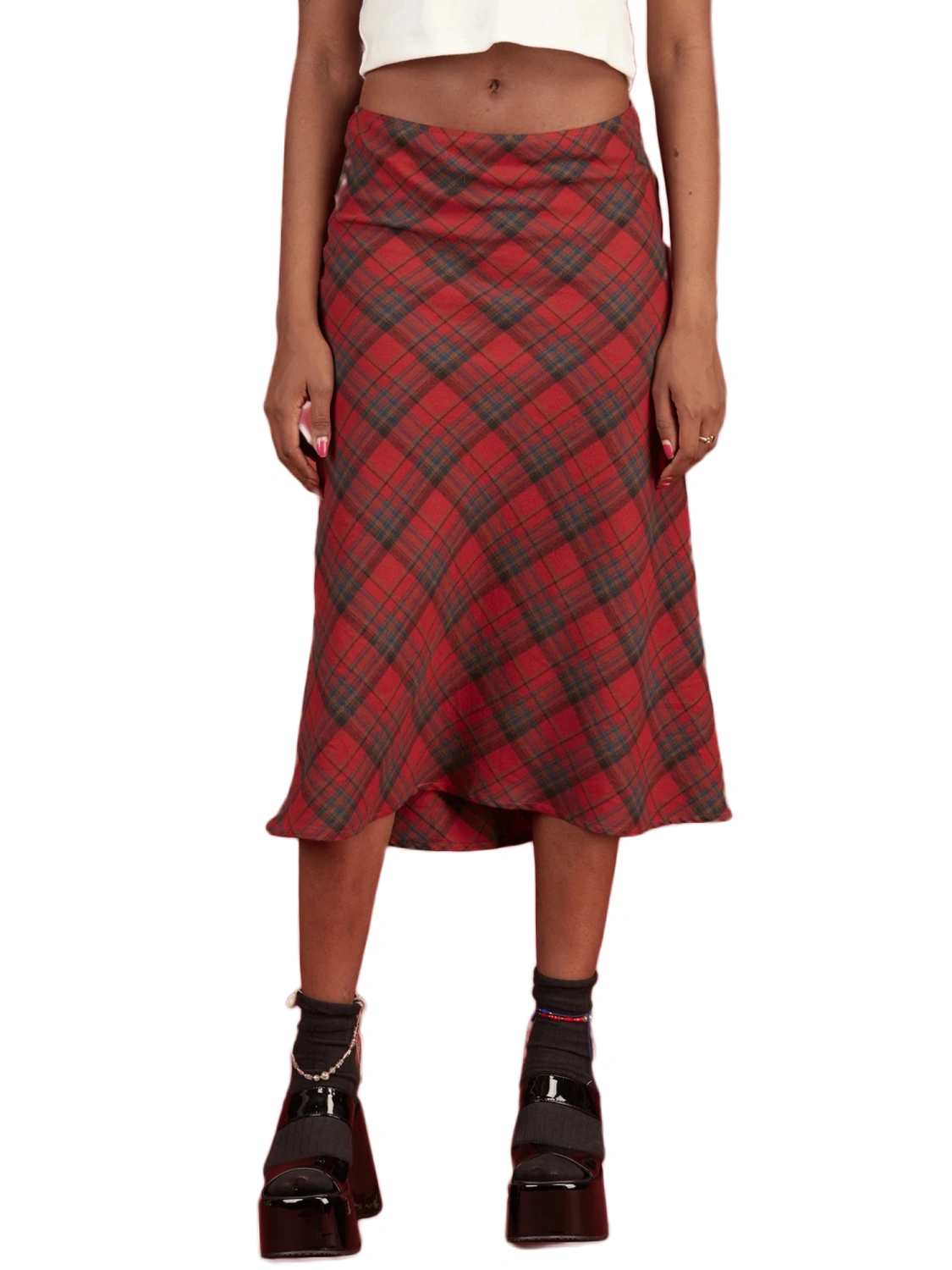 Women's Bodycon Midi Skirts, Plaid Print High Waist Knee Length Skirt