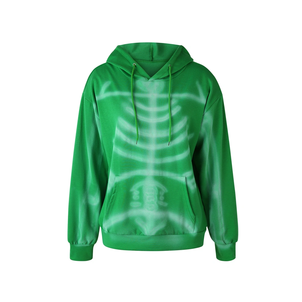 Women Skeleton Print Hooded Sweatshirt, Loose Long Sleeve Pullover