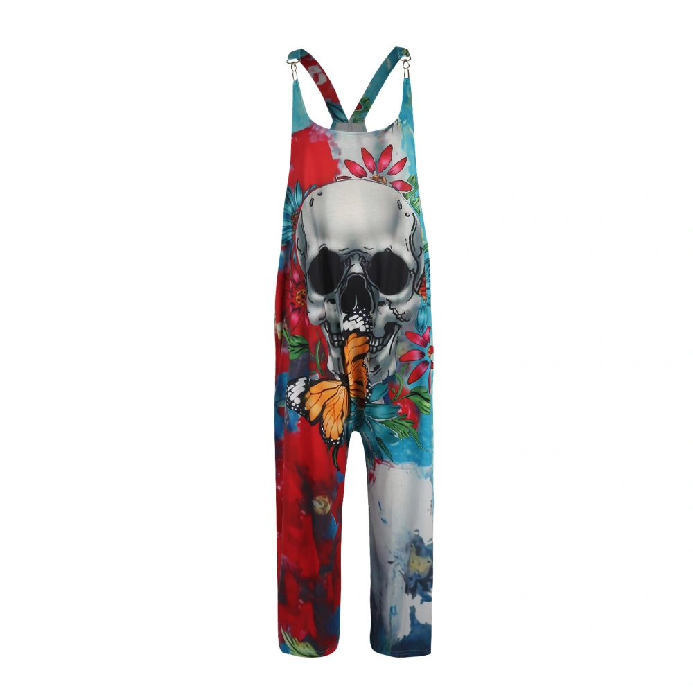 Women Halloween Jumpsuit, Floral and Skeleton Printing One-piece