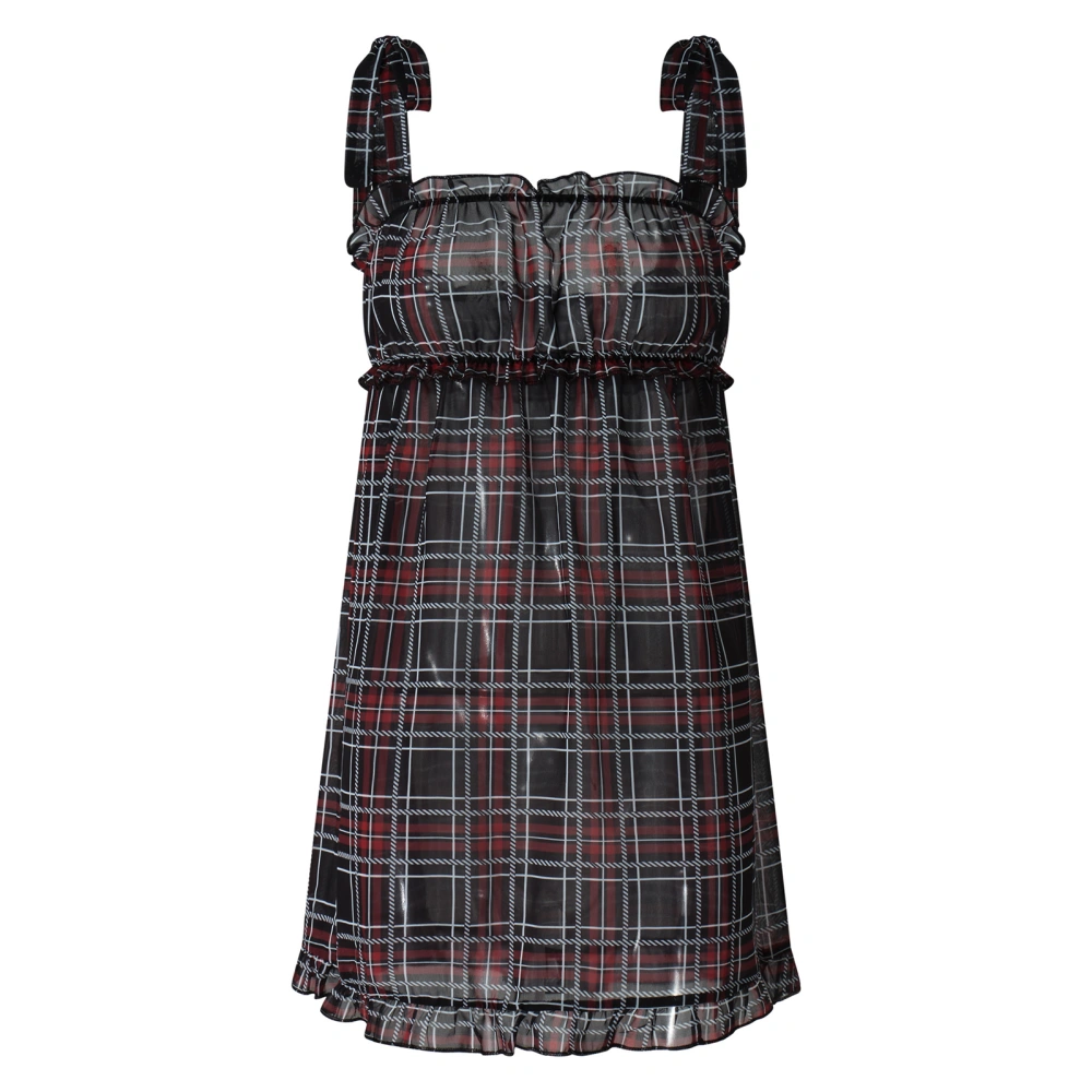 Women's Babydoll Cami Tops, Sleeveless Tie Shoulder Plaid Camisole