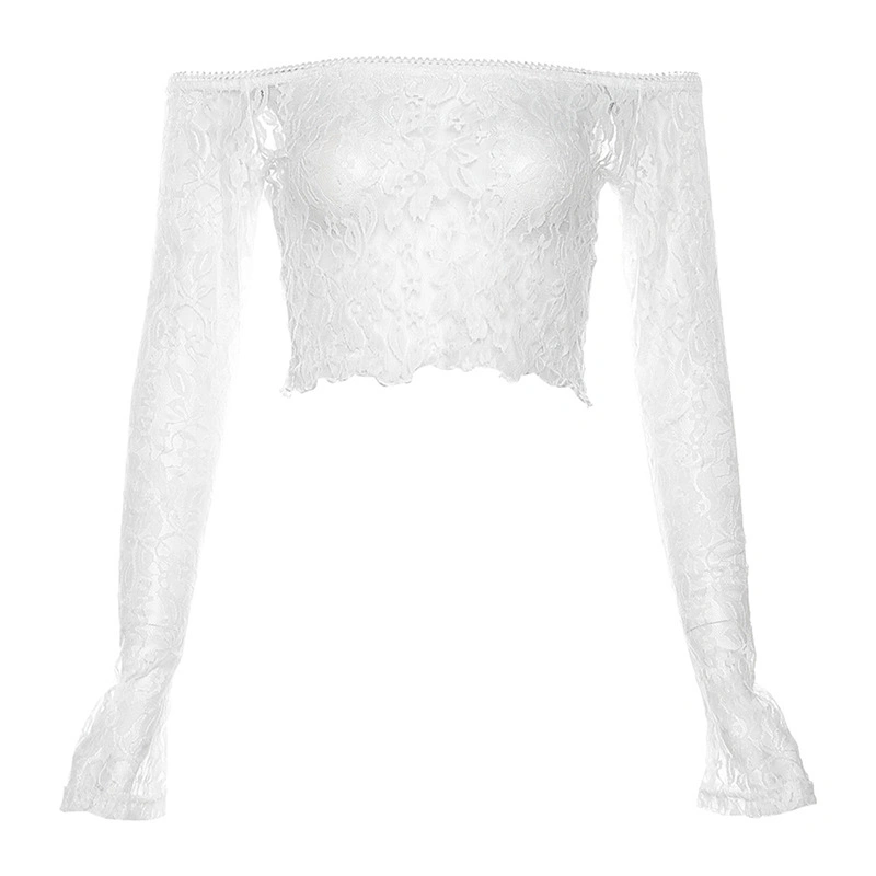 Women Crop Lace Tops Long Sleeve Off-Shoulder Shirt for Streetwear