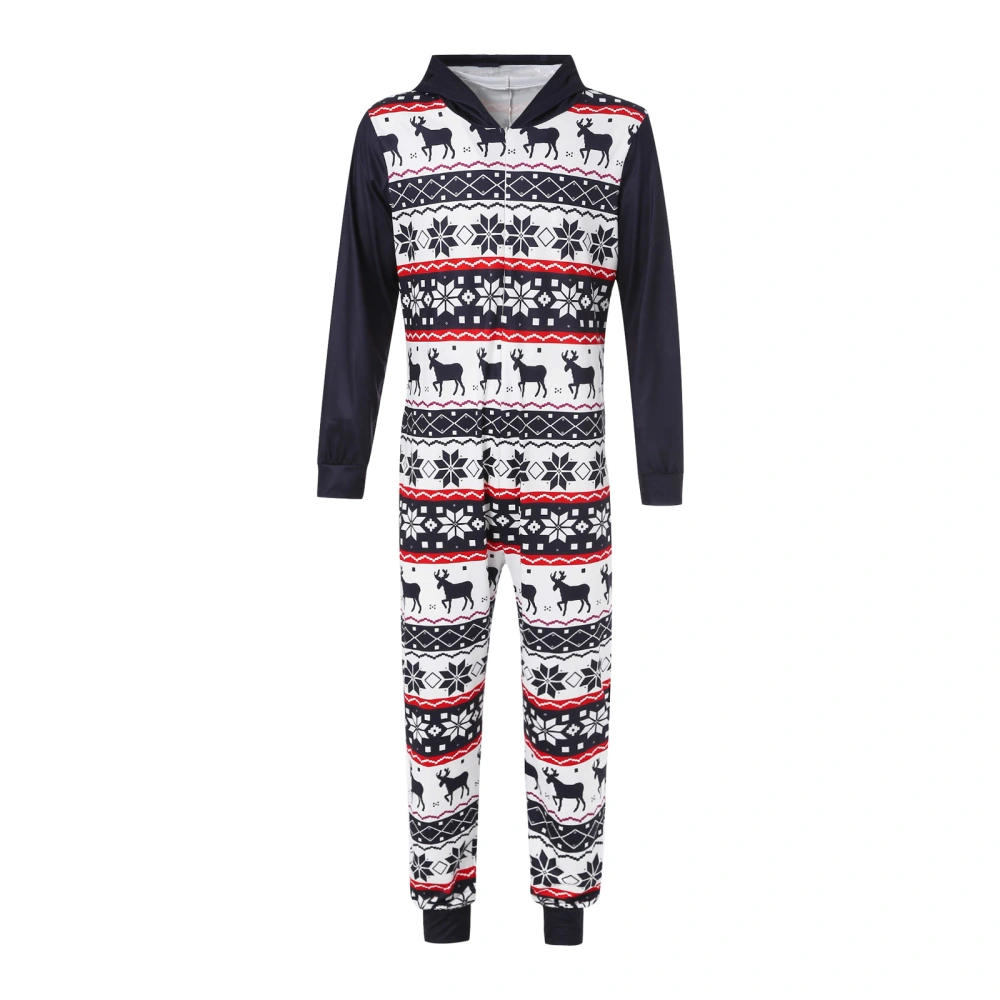 Cute Christmas Print Zipper Parent-child Hooded One-piece Pajamas