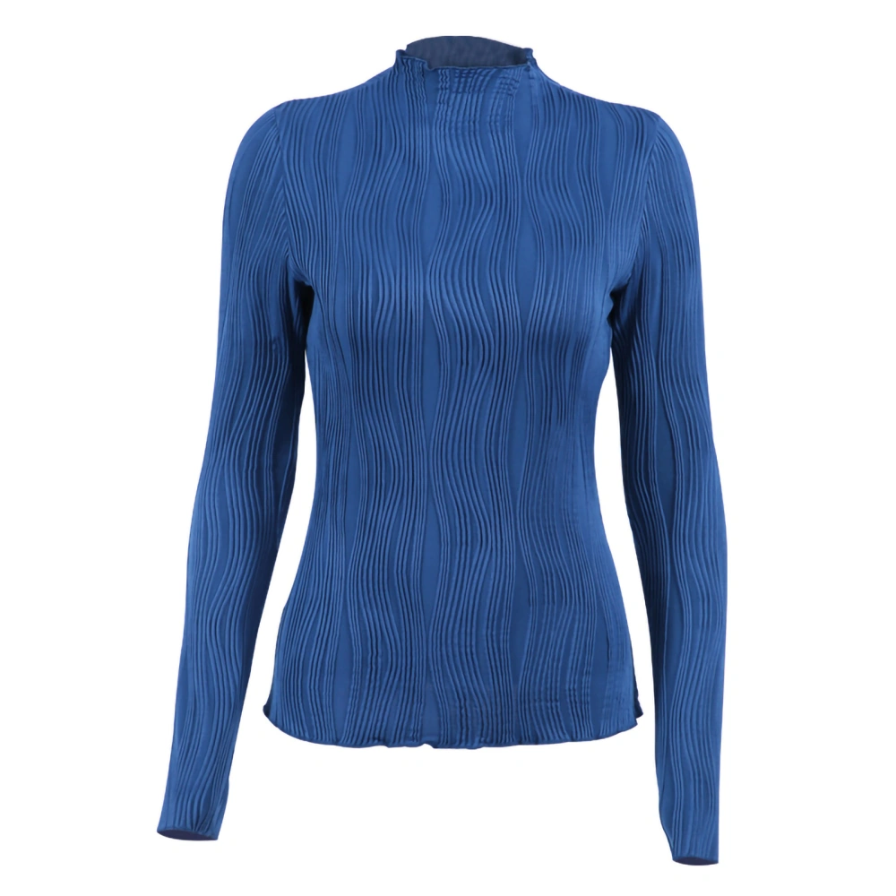 Women's Autumn Slim Tops, Solid Color Jacquard Long Sleeve Blouse