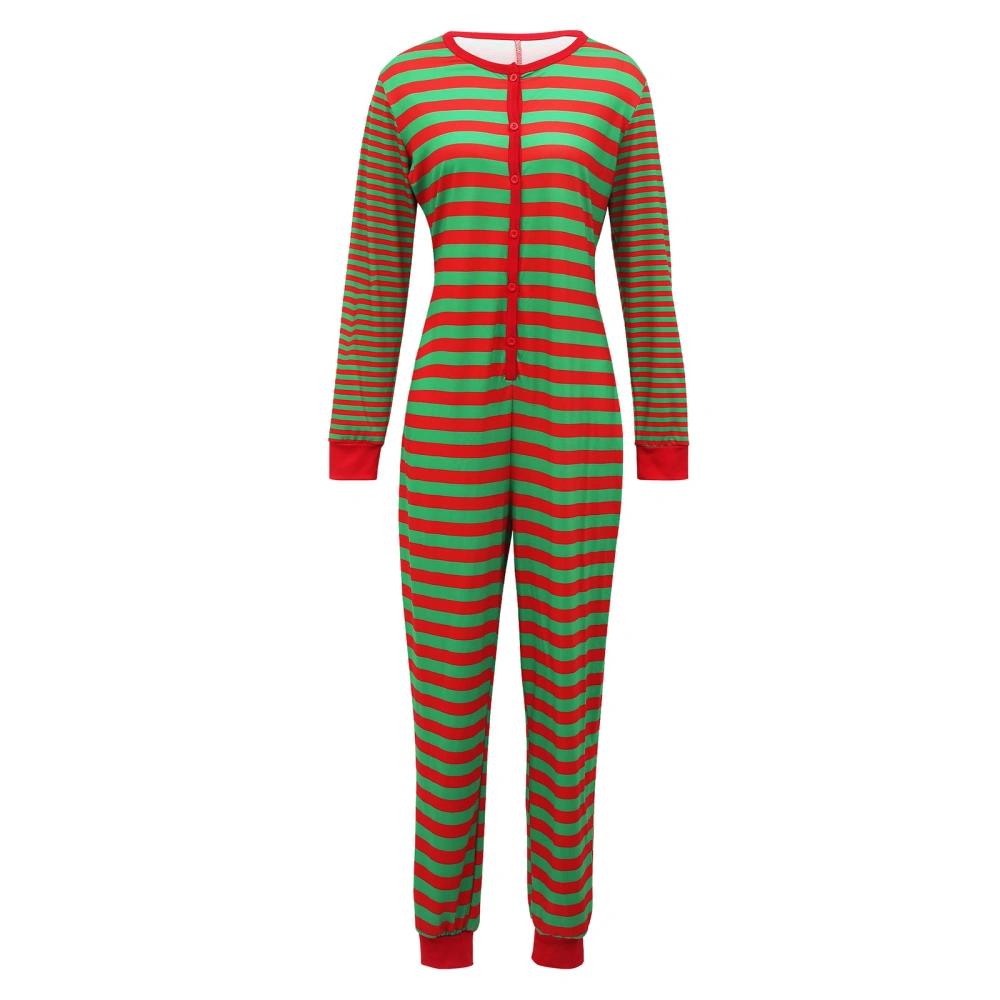 Family Matching Nightwear, Striped Round Neck Long Sleeve Jumpsuit