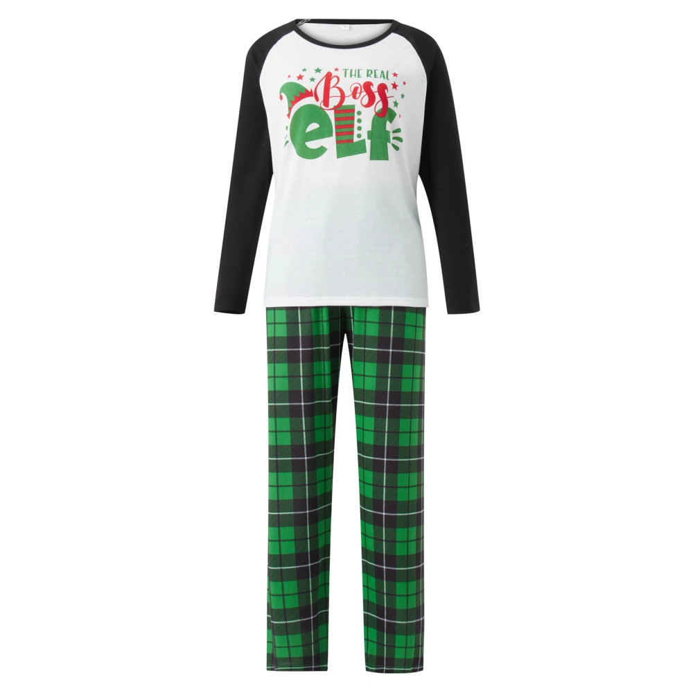 Christmas Pajamas for Family, Elf Hat Print Tops + Plaid Pants Set